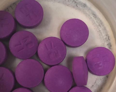 Product image, 30mg tablets round, purple-colored 