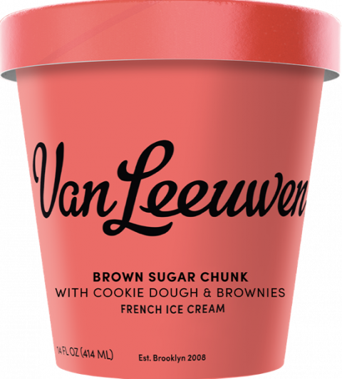 Image 1: Front Label Van Leeuwen brand BROWN SUGAR CHUNK WITH COOKIE DOUGH & BROWNIES FRENCH ICE CREAM 14 FL OZ