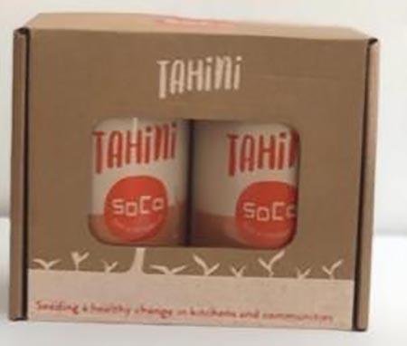 a) box labeling SoCo Tahini