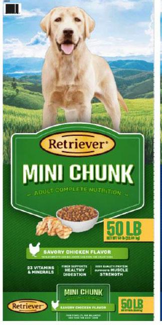 20. “Retriever Mini Chunk, Chicken Flavor, Adult dog food”
