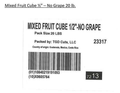 Label for Mixed Fruit Cube 1/2" - No Grape
