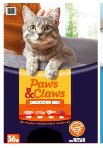27. “Paws & Claws Delicious Mix, cat food”