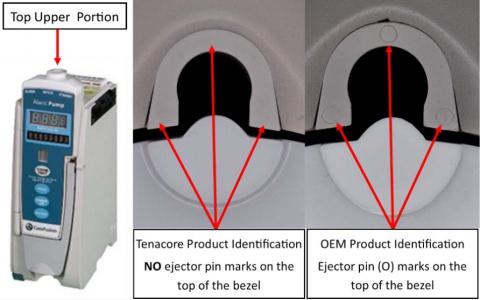 Photo –Top Upper Portion of Alaris Pump - indicating location of the ejector pin marks