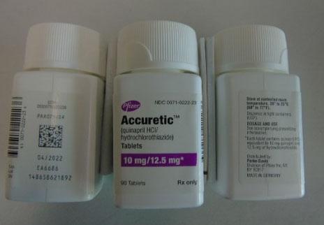 Second image: “Accuretic™ (quinapril HCl/hydrochlorothiazide) tablets, 10 mg/12.5 mg”