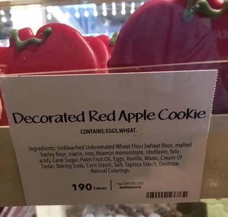 “Correct Placard for Decorated Red Apple Cookie”