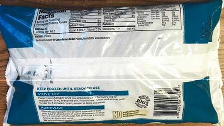 Back of Package – Nutrition Facts Panel and Cooking Instructions
