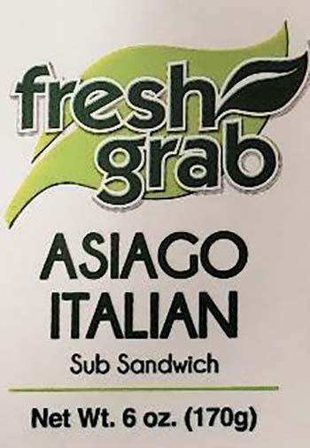 Product labeling, Fresh Grab Asiago Italian Sub Sandwich 6 oz