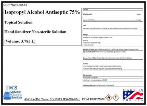 Label, Isopropyl Alcohol Antiseptic 75% Topical Solution, Hand Sanitizer non-sterile solution, volume 3.785 L