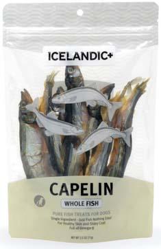 Label Front: ICELANDIC+ CAPELINE WHOLE FISH FOR DOGS, 2.5 oz. Bag