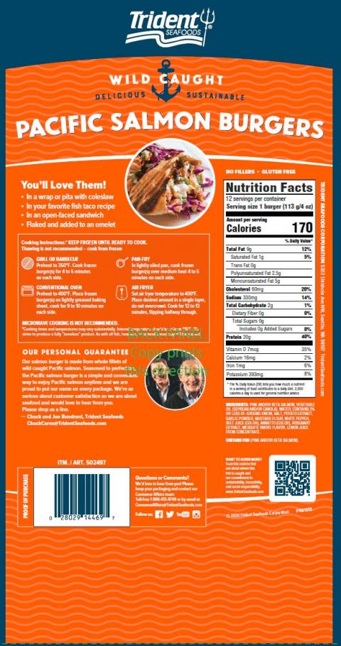 “Trident Pacific Salmon Burgers, Nutrition Facts”