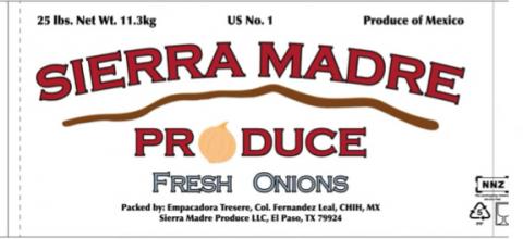 Label, Sierra Madre Produce Fresh Onions 25 lb