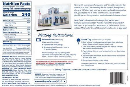 White Castle Nutrition Chart