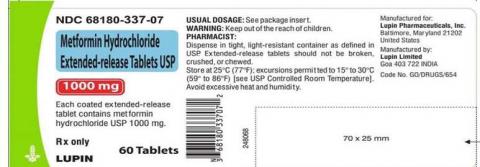 Photo 4 – Labeling, Metformin Hydrochloride Extended Release Tablets USP 1000 mg, 60 tablets