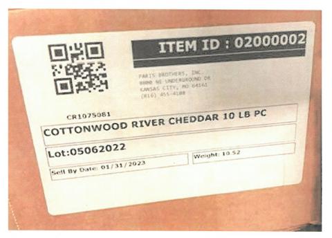 Carton label, Cottonwood River Cheddar 10 LB PC