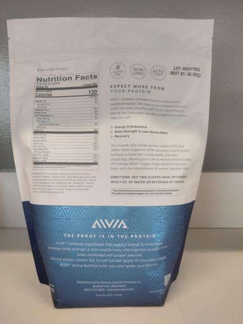 “Nutrition Facts, Aivia Whey Protein + Power Herbs, Vanilla Bean 133lbs”