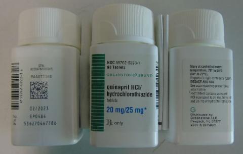 5th image: “Greenstone Brand quinapril HCl/hydrochlorothiazide tablets, 20 mg/12.5 mg”