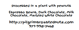 “Product ingredients labeling, Pilgrim’s Roasted Nut’z Tri-Color Chocolate Espresso Beans”