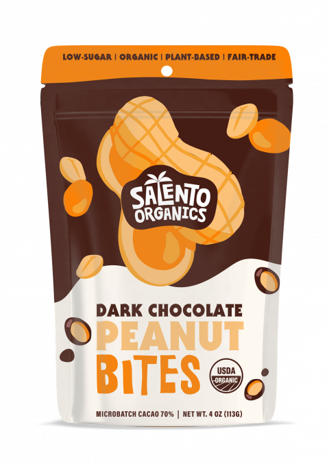 Product image, Salento Organics Dark Chocolate Peanut Bites, 4oz.