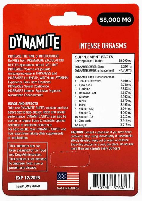 Back of DYNAMITE SUPER Capsule 58,000 mg