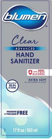 “Blumen Clear Advanced Hand Sanitizer, 18 oz front label”