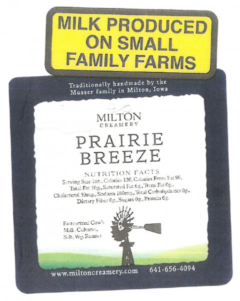 Product label, Milton Creamery Prairie Breeze 