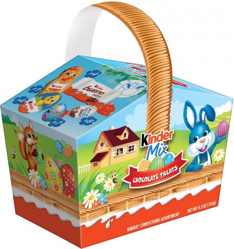 Kinder Mix Chocolate Treats Confections Assortment Basket, Front and Left Side Panel