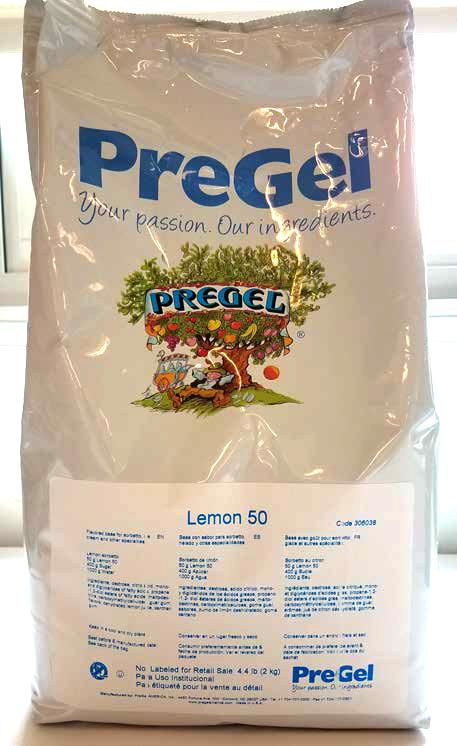 PreGel Lemon 50, front label. 2 kg (4.4 lbs) bag
