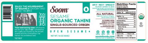 Label – Soom SESAME ORGANIC TAHINI, NET WT. 16 OZ (454G)