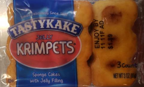 Image 2 - TASTYKAKE JELLY KRIMPETS Sponge Cakes with Jelly Filling 3 count package with Enjoy By Code Location 