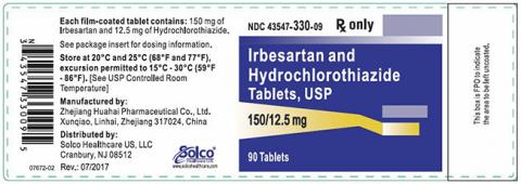 Label, Irbesartan HCTZ 150 mg 12.5 mg strength, 90 count bottle