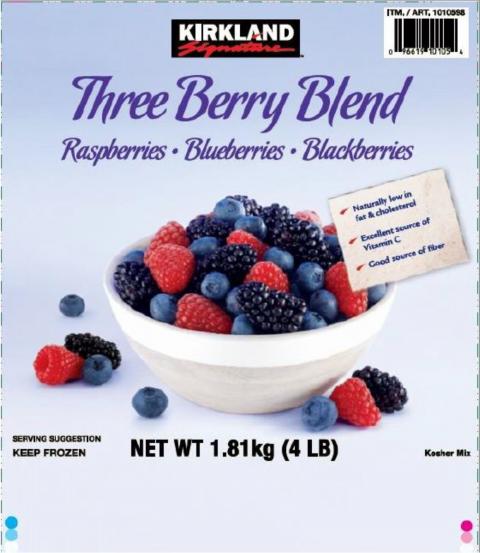 Label, Kirkland Signature Three Berry Blend