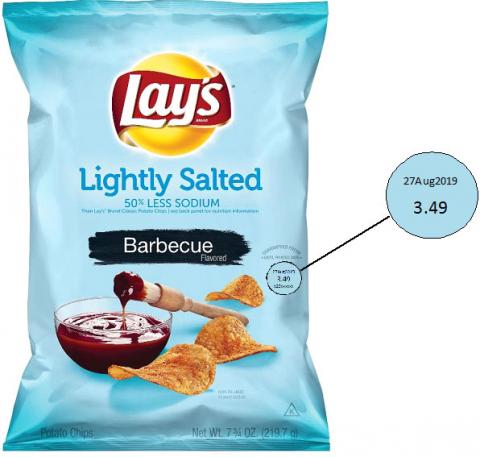 Label, Lay’s Lightly Salted Barbecue Flavored Potato Chips