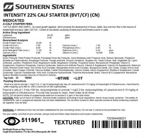 Label, Southern States Intensity 22% Calf Starter (BVT/CF) (CN)