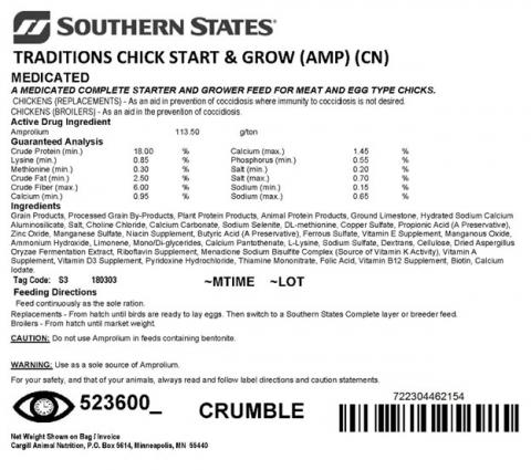 Label, Southern States Traditions Chick Start & Grow (AMP) (CN)