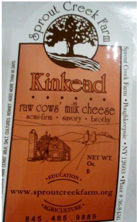 Label, Sprout Creek Farm Kinkead Raw Cows’ Milk Cheese