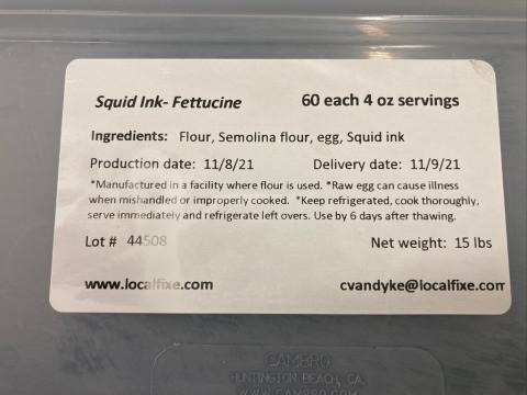 Image – Local Fixe Squid Ink Fettucine with Ingredient Statement and Coding