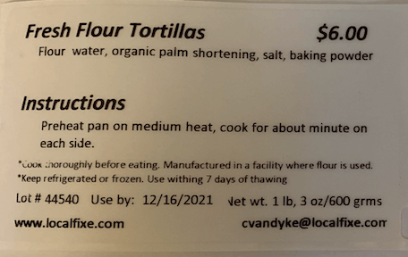 Image – Local Fixe Fresh Flour Tortillas with Ingredient Statement and Coding