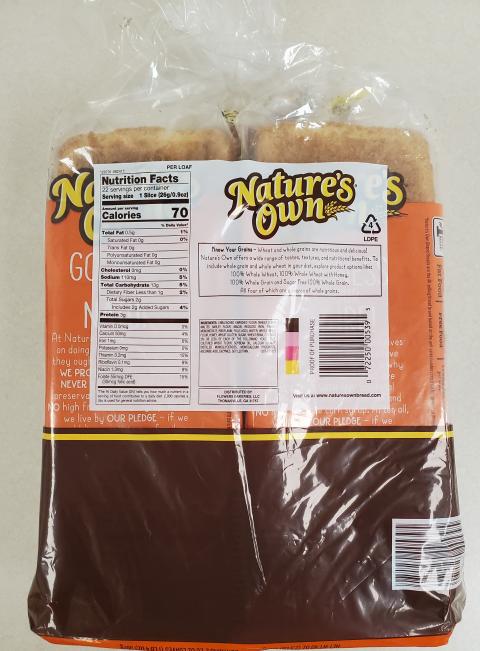 Image – Nature’s Own Honey Wheat Bread, 2 Pack, Back Label