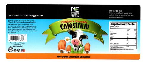 Labeling, Nature’s Energy Children’s Chewable Colostrum, Orange Creamsicle Chewable