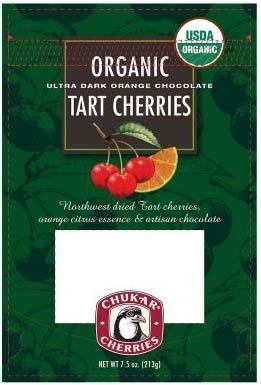 Image 2 - Organic Ultra Dark Orange Chocolate Tart Cherries, Front Label, Net Wt. 7.5 oz