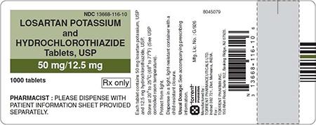 Green/White Label, losartan potassium and hydrochlorothiazide tablets 50 mg/12.5 mg, 1000 count