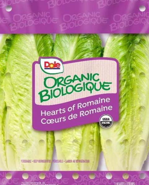 End Package Sticker – Dole Organic Hearts of Romaine, Biologiue Coeurs de Romaine with Harvest Dates