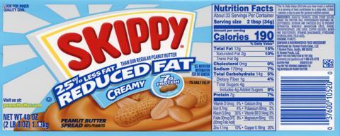 JAR LABEL - BEST IF USED BY MAY0423 AND MAY0523 – SKIPPY, REDUCED FAT, CREAMY, PEANUT BUTTER, 40 OZ.