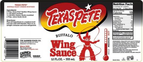 Texas Pete® Buffalo Wing Sauce, Net Wt. 12 oz, product label