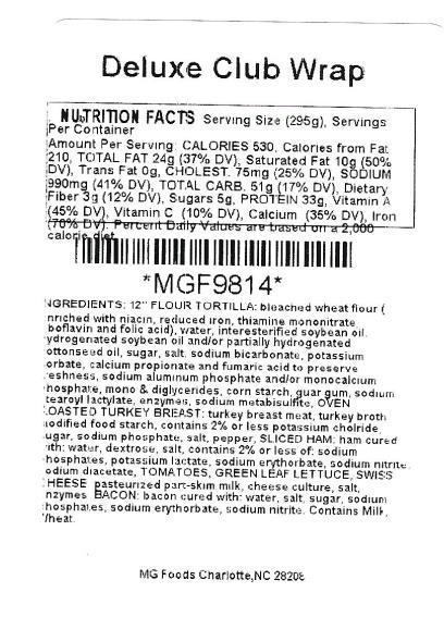 Product label, Deluxe Club Wrap Nutrition facts, Ingredients