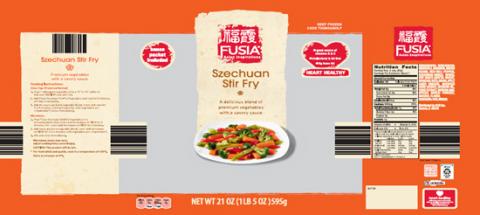 Product label, Fusia Szechuan Stir fry, NET WT 21 OZ