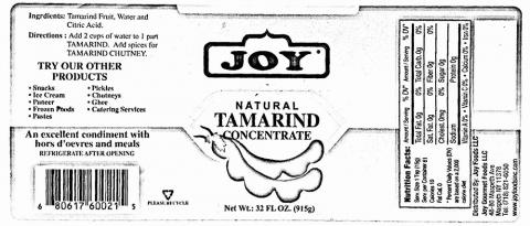 Product label, Joy brand Natural Tamarind Concentrate Net Wt 32 oz (915g)