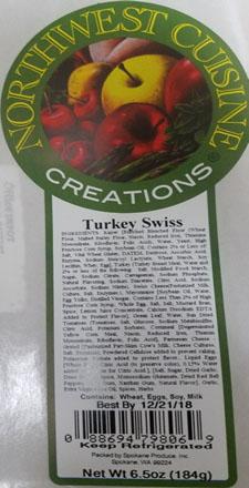 Product label, Northwest Cuisine Creations, Turkey Swiss