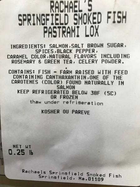 Rachael's Springfield Smoked Fish Pastrami Lox Label