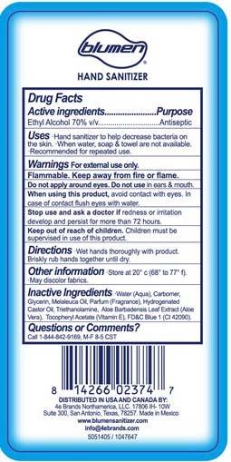 Blumen Clear Advanced Hand Sanitizer, 17 oz back label”